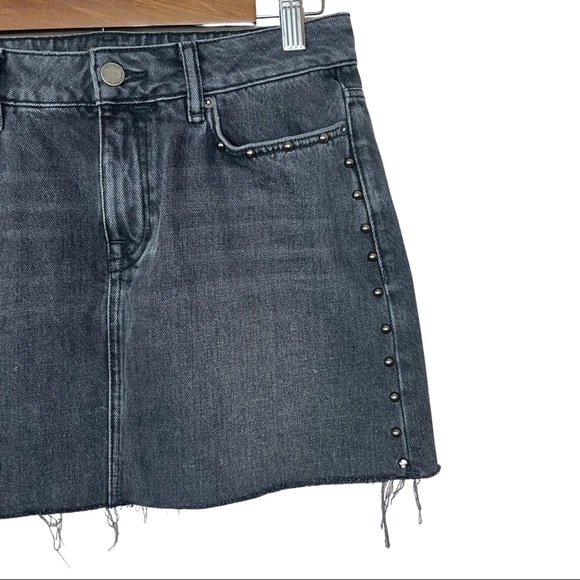 ALLSAINTS Black Raw Hem Studded Denim Mini Skirt Size US 6 - Picture 4 of 7